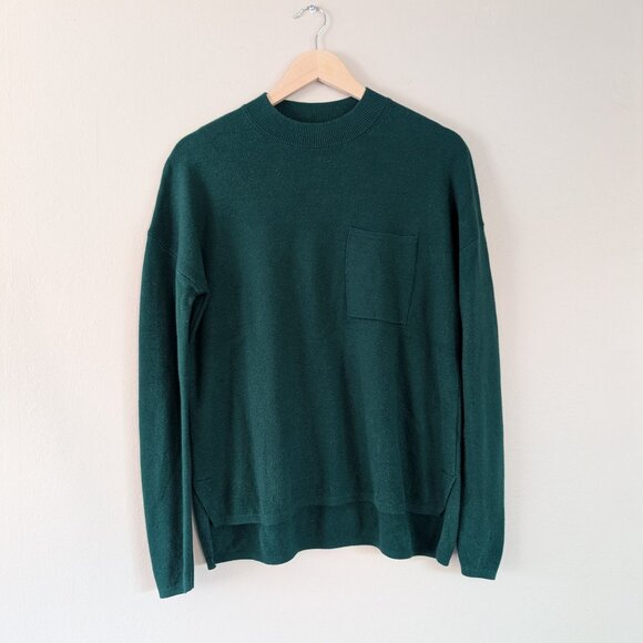Banana Republic Factory Phthalo Green Mock Neck Pocket Sweater Split Hem Size M - Picture 1 of 10